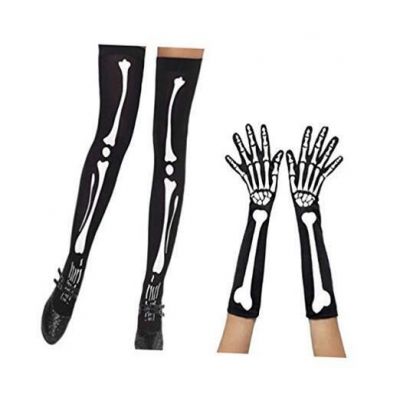 2 Pair Halloween Long Gloves Halloween Skeleton Stocking Skeleton Gloves Long