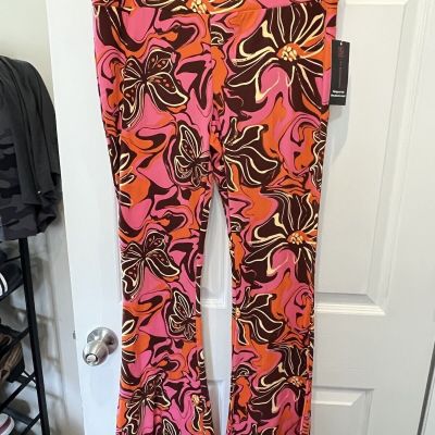 Flare Leggings Orange Pink Size XL 15/17 Retro 1960's 1970's Flower Power