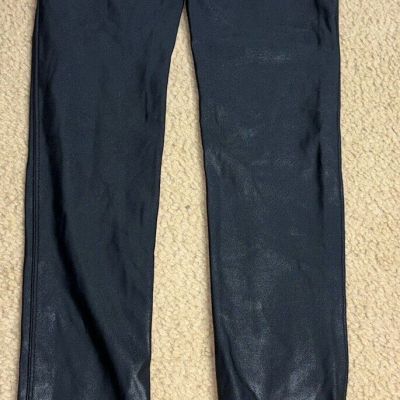 SPANX Black Faux Leather Leggings Women’s M Medium Black Shapewear Shiny Stretch