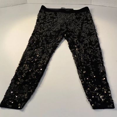 NWT Express Women’s Small Black Sequin High Rise Leggings Stretch Pull On 28” +