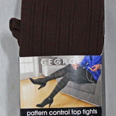 GEORGE WOMENS PATTERN CONTROL-TOP NYLON BROWN COLOR SIZE 3 TIGHTS NEW WITH TAGS