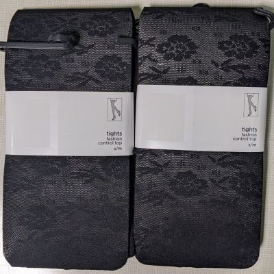 2 PACKS MIXIT Black Rose Print Tights SHEER - MADE IN USA
