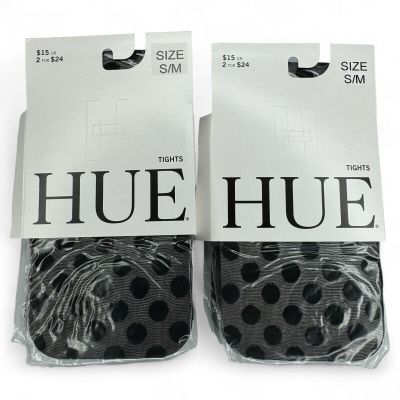 Hue Sheer Dot Control Top Tights Womens Size Small - Medium | Black 2 Pairs NWT