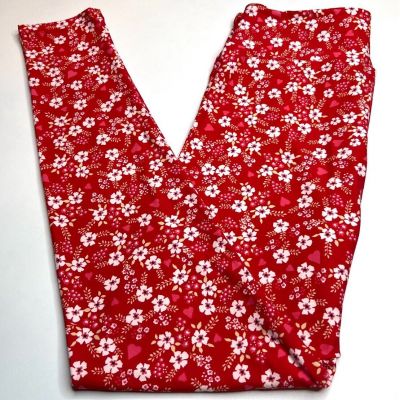 NEW LuLaRoe OS Leggings RED PINK BLACK Daisy Flower Floral HEART ROMANTIC Fall