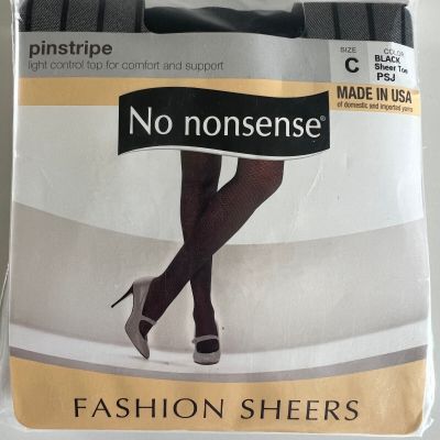 No Nonsense Fashion Sheers Size C Pinstrip Sheer Toe Light Control Top Black