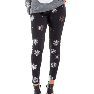 Tipsy Elves Black SEQUINED SNOWFLAKE LEGGINGS SIZE XS, M, L, XL