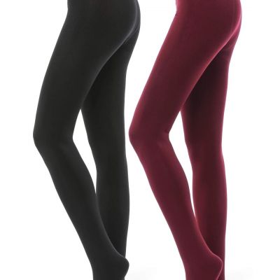 2 Pairs Fleece Lined Tights for Women - 100D Opaque Warm Winter Pantyhose (Bl...