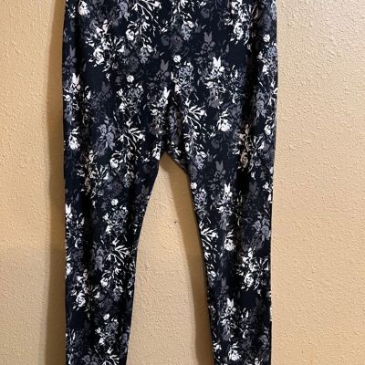 LYSSE' KNIT LEGGINGS SZ XL BLACK WHITE GRAY PRINT STRETCH PULL ON