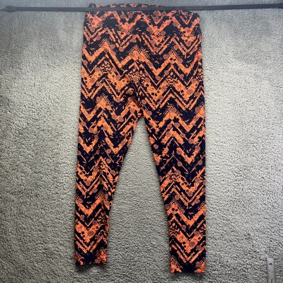 LuLaRoe Leggings TC2 Orange Dark Blue Floral Jagged Pattern