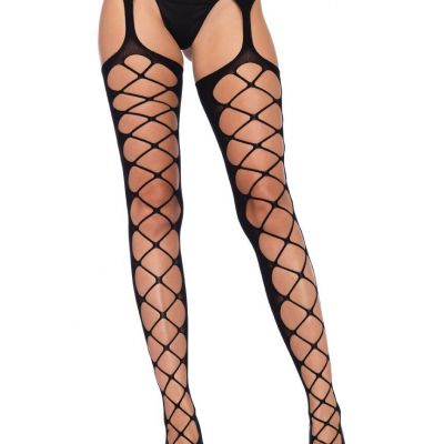 Leg Avenue - Diamond Net Opaque Stockings With Attached Garter