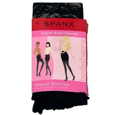 New Spanx Tight-end Tights Pantyhose Black Sz D Patterned Bloom Lace Body Shape