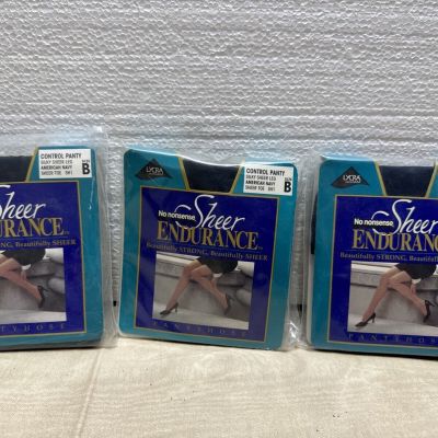 Lot of 3 No Nonsense Sheer Endurance Control Top Pantyhose Size B American Navy