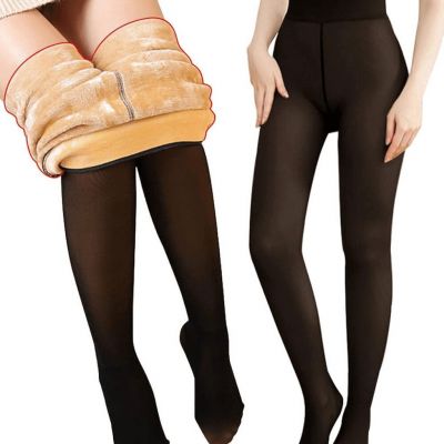 NEW Fleece Lined Tights Translucent Pantyhose Warm Fake ONE SIZE