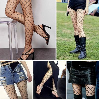 4Pairs Women High Waist Pantyhose Fishnet Stockings Mesh Tights Thigh High Socks