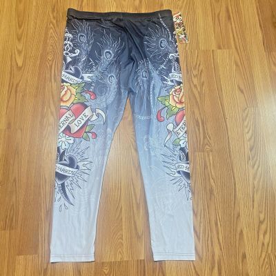 Ed Hardy Christian Audigier Tattoo Skull Eagle Snake Eye Balls Leggings Size XL