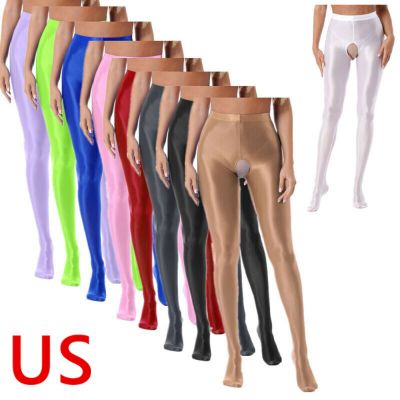 US Women Glossy Oil Pants Tights Training Sports Fitness Pantyhose Elastic Tight