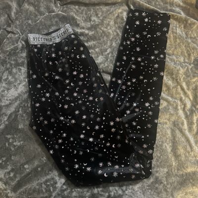 Victorias Secret Black & Silver Velvet & Glittery Star Leggings XS