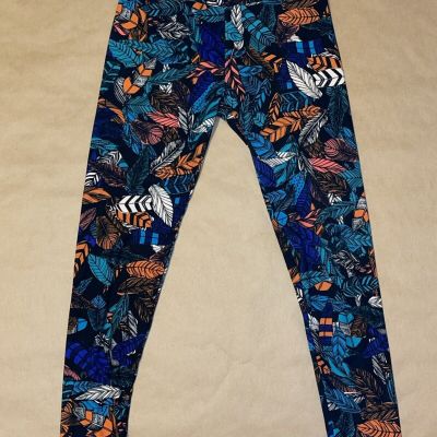 lularoe leggings women's one size black white green orange leaves tropical