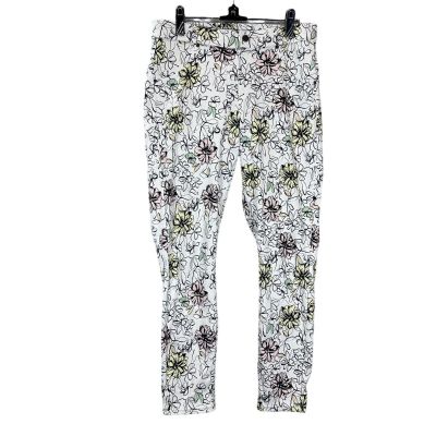 Hue Women's Floral Print Skimmer Leggings Medium Stretch White  Multicolor Artsy