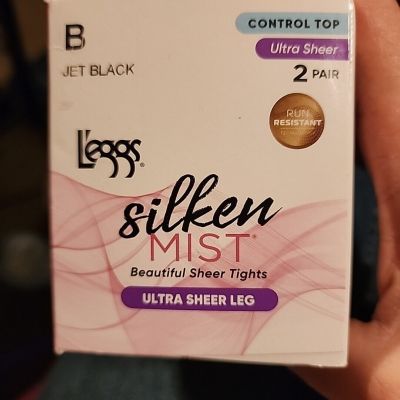 Leggs Silken Mist Ultra Sheer Leg Tights Women's Size B Jet Black NEW 2 Boxes