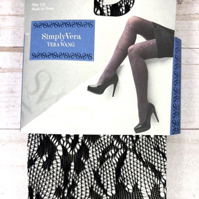 Simply Vera Wang Fashion Tights Black Size: 1/2 Rose Floral Openwork