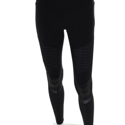 Alo Womens High Waisted Pleated Mesh Panel Leggings Black Size S