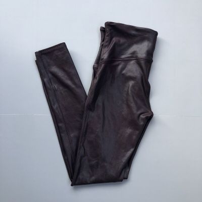 SPANX Leggings Faux Leather Shiny Metallic Burgundy Wine Women Large High Rise