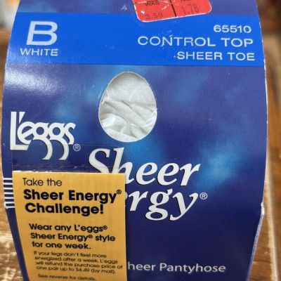 L'eggs Sheer Energy Medium Support Let Control Top White B NIB