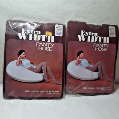 Vintage Lot of 2 Unbranded Extra Width Panty Hose, 3X, Mistone, 100perc Nylon, New