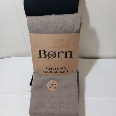 Born Fleece Lined Footless Tights Black & Tan 2 pack Super Soft S/M NWT