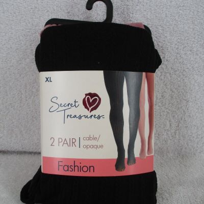 Secret Treasures Women's Tights XL Cable Opaque Fashion 2 Pair