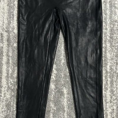 Spanx Moto Faux Leather Leggings Shiny Black Stretch Slimming Sz Medium Petite