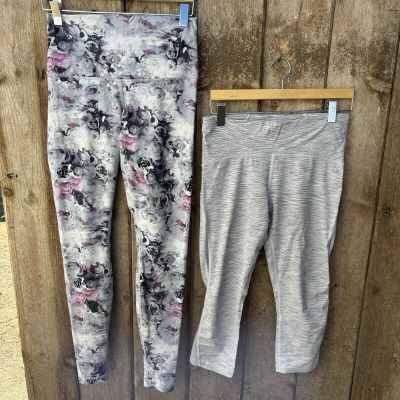 Lululemon Lot Of 2  Leggings Size 10, Floral Full Length, Heather Gray Capris