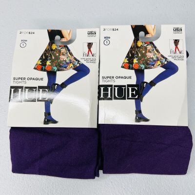 New HUE Tights Violetta Purple Super Opaque Nylon Spandex Size 1- 2 Pair