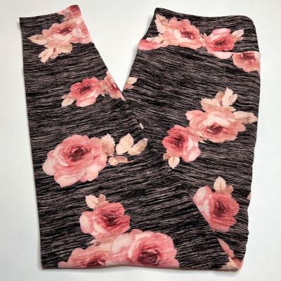 NEW LuLaRoe TC Leggings HTF PINK BLACK Flower Modern ROSE Romantic Fleck Line