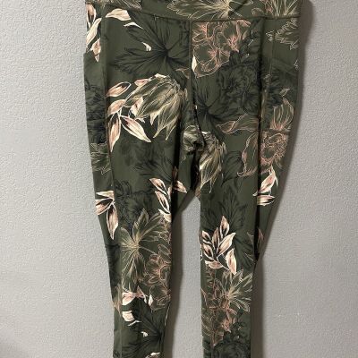 J Jill Green Floral Leggings Womens Small Large Pull On NWOT