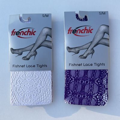 *NWT* Set of 2 Pairs Lace Fishnet Tights, Women’s Size S/M, White & Purple