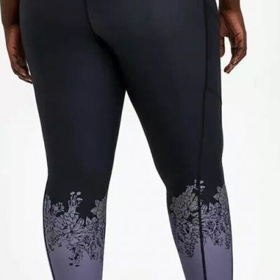 Torrid Active Plus Size 4 Black with Purple Floral Wicking Leggings