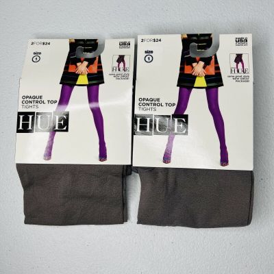 Hue Opaque Control Top Tights Size 1 Seal Gray 2 Pair Pack New