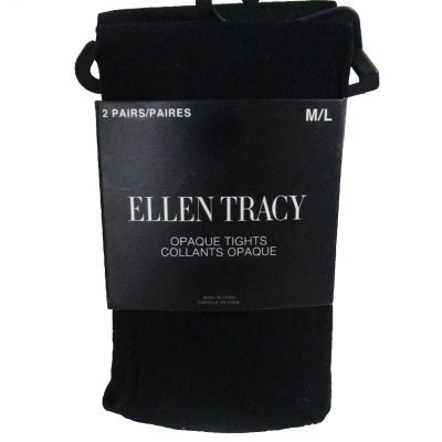 NWT Ellen Tracy Womens Opaque Tights 2-Pairs M/L Black MSRP$22