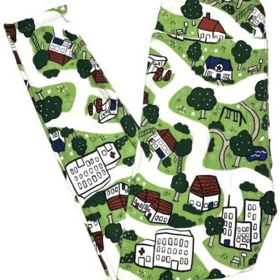 LuLaRoe Womens Leggings Size TC2 White Green Roads Trees City Map Plus 18+ NWOT