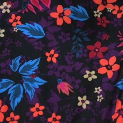 LuLaRoe Leggings TC BLACK Bright FLOWERS Turquoise Orange Purple Floral UNICORN