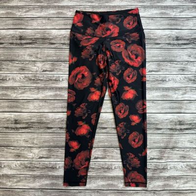 Victoria Sport Women's Hi Rise Floral Leggings M Med Medium Black Red Workout