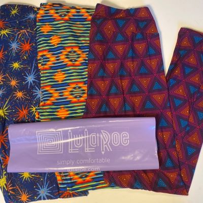 LuLaRoe 3 Pairs Long & Curvy One Size Multicolor Ankle Buttery Soft Leggings