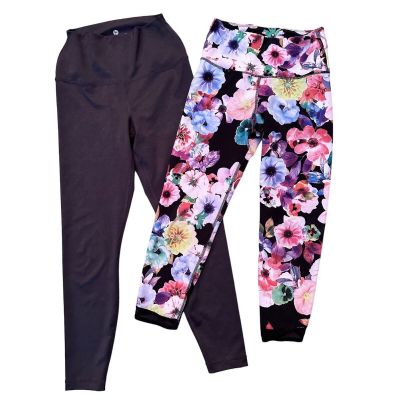 90 degrees Old Navy Lot/2 leggings S Small workout yoga floral black gym running