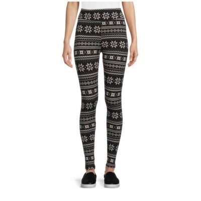 Time and Tru Fair Isle Black White Snowflake Holidays Christmas Leggings Medium