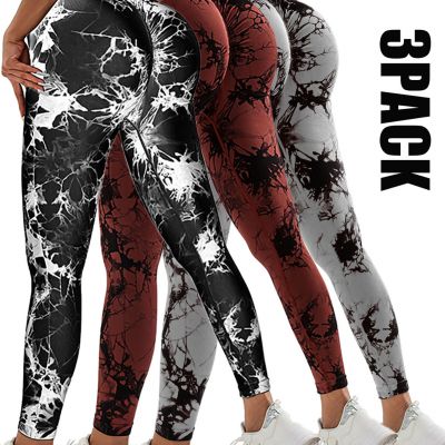 3 Pack Women'S Scrunch Workout Leggings, High Waisted Butt Lifting Tie-Dye V Bac