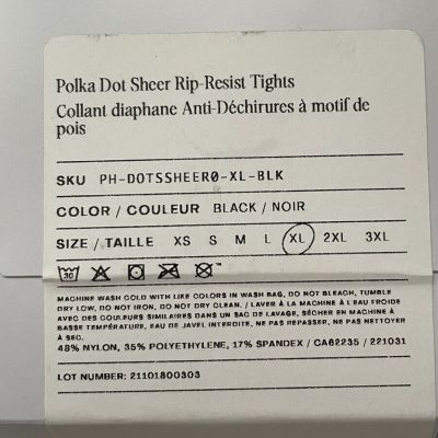 NWT Sheertex Women's Polka Dot Sheer Rip-Resist Tights Black XL