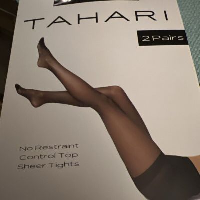 Tahari 2 Pair Size Small Pantyhose Control BLACK Top Sheer Tights