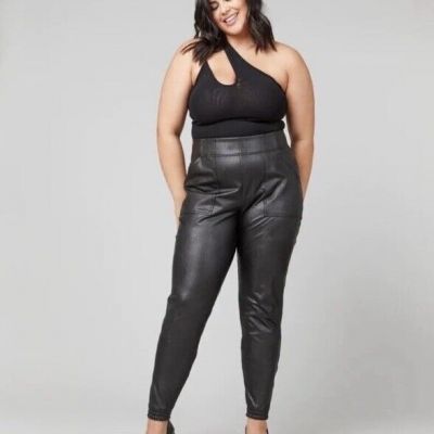 SPANX Faux Leather Pull-on Black Joggers-20283R-Plus Size 3X